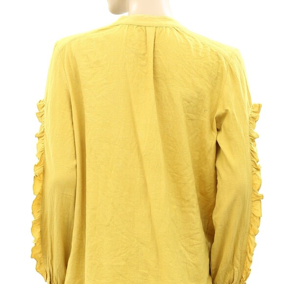 BA&SH Ochre Solid Buttondown Blouse Shirt Top Cotton Ruffle Yellow L NEW 251373 - Picture 7 of 7